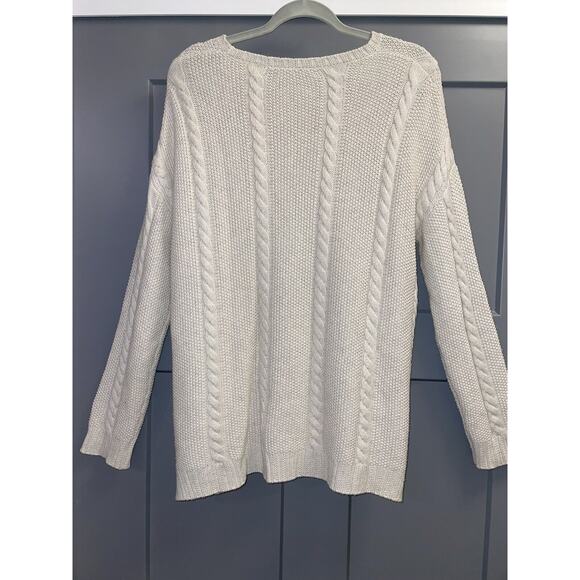 claudia nichole cashmere White Cream Crew Neck Cable Sweater S Fisherman - Picture 2 of 5